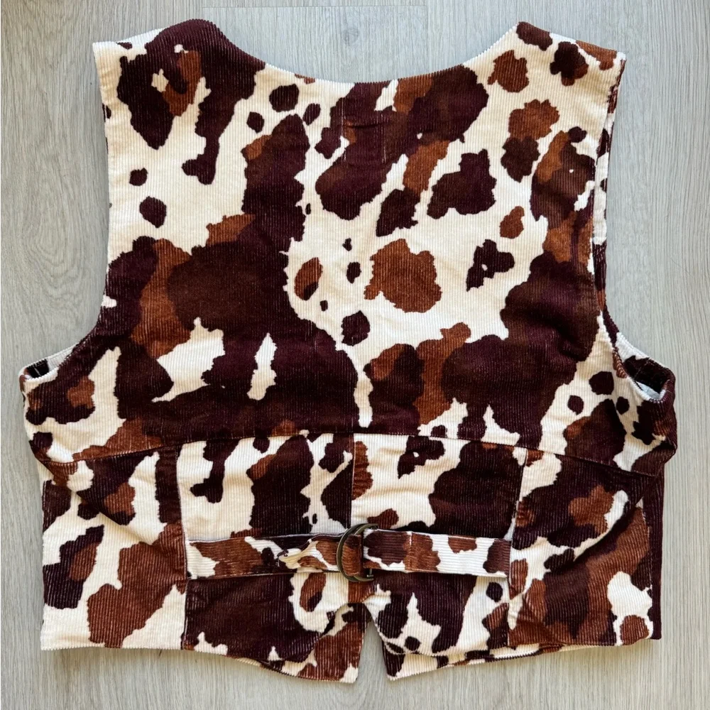 NWT Maeve Anthropologie Cowprint Button Front Brown Cream Corduroy Vest XL - Picture 5 of 11